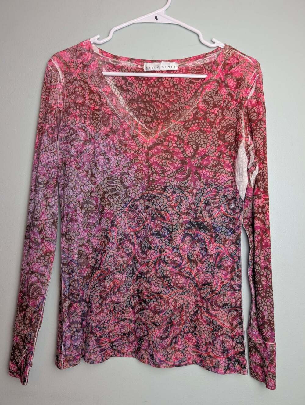 y2k Grunge Kelly Renee Long Sleeve Pink Brown Lace Print